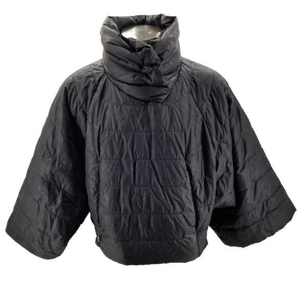 Polo Sport Ralph Lauren Black Down Puffer Cropped Poncho Jacket Coat Sz Small - Picture 1 of 14